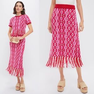 Tuckernuck Hyacinth House Red & Pink Geo Knit Mabel Midi Skirt Sz. XXL